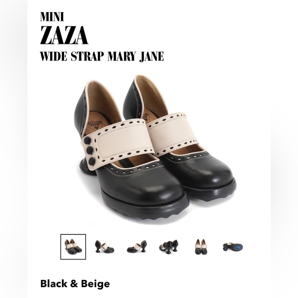 John Fluevog MINI ZAZA WIDE STRAP MARY JANE, black & beige, US 7.5, like new